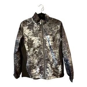 New Balance Women’s Softshell Jacket Size L – Black & White Abstract Print, Full